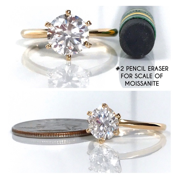 14KT 2 CARAT GENUINE MOISSANITE SOLID YELLOW GOLD SOLITAIRE RING NWOT - Picture 10 of 13